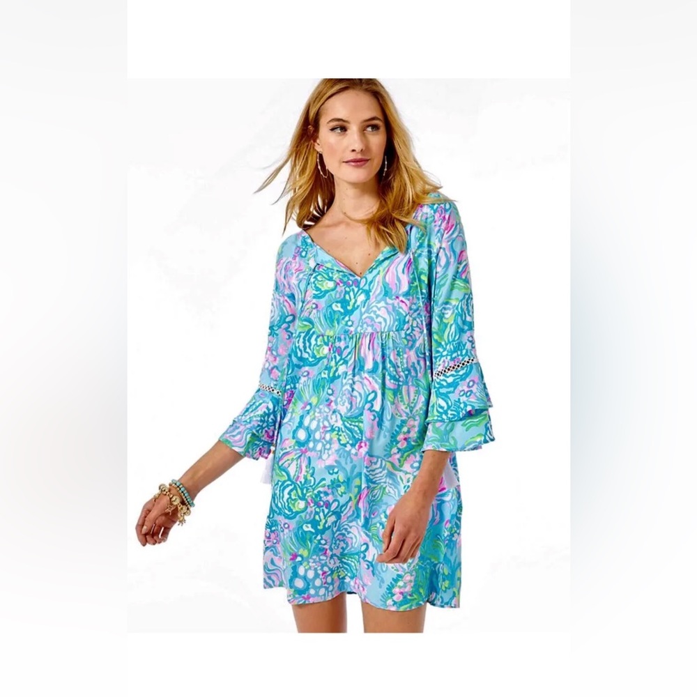 Lilly Pulitzer Azita Dress Blue Ibiza Aqua La Vista $148 Size XXS